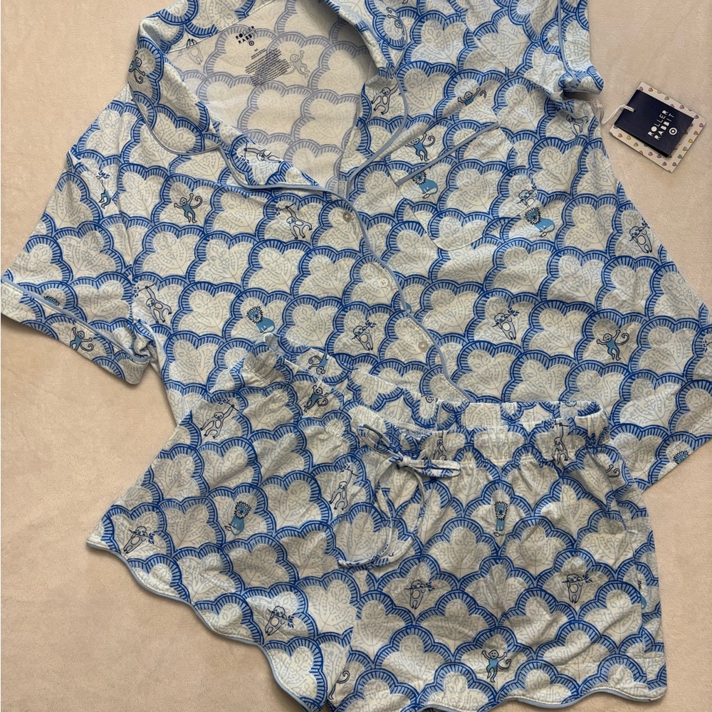 💗🐰Roller Rabbit x Target Geo Trellis Short Sleeve/Shorts Pajamas Blue NWT sz XS